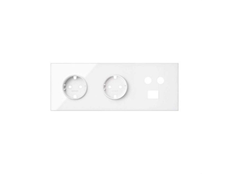 Kit Frontal para 3 Elementos com 2 Tomadas Schuko e 1 Tomada R-Tv+Sat Única com 1 Conector Rj45 Preto Brilhante SIMON 100