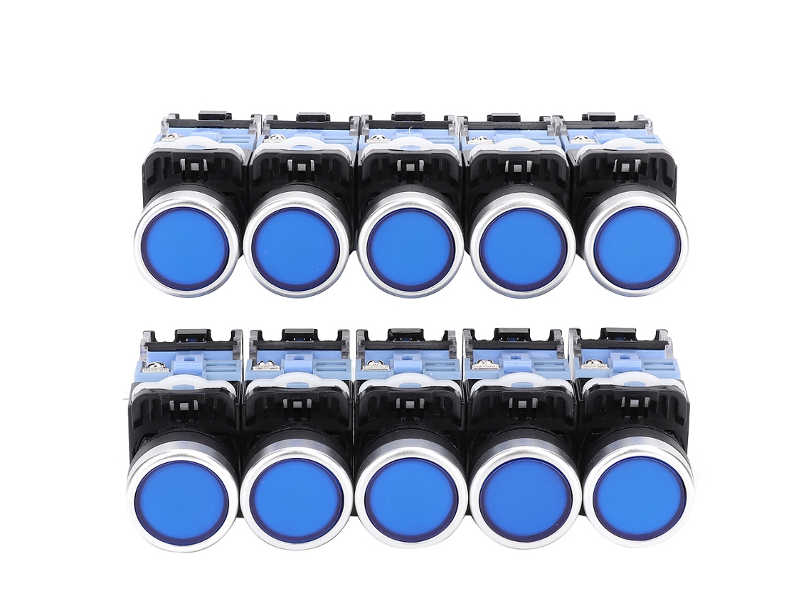10 Pcs Interruptor De Botão Plano Auto-bloqueio Bem38-11ds(la38) 22mm Luz Azul 1no/1nc