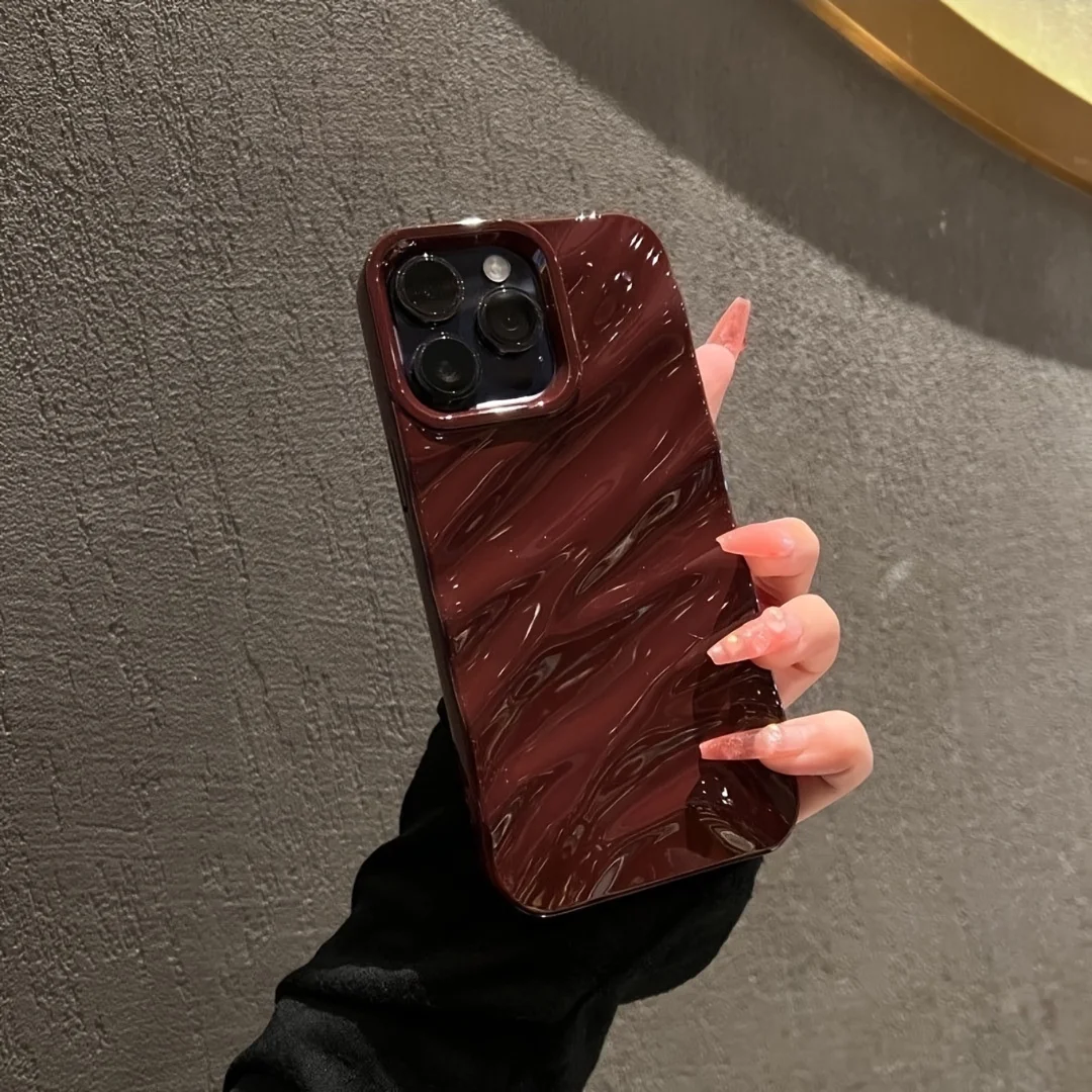 Capa Para Iphone 11 Vermelho Escuro Em Tpu Com Textura Ondulada De Seda 6d, Capa Protetora Macia E Resistente A Impactos