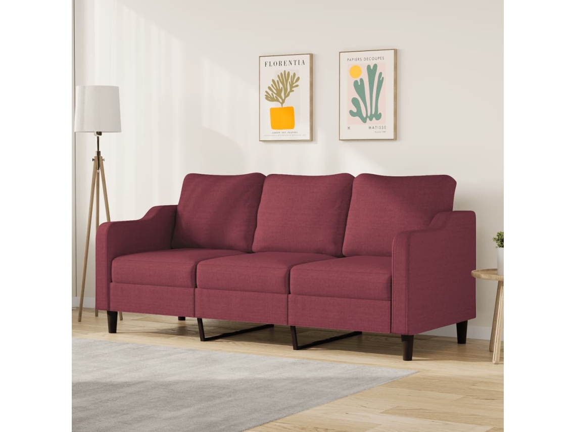 Vidaxl Sofá De 3 Lugares Tecido 180 Cm Vermelho Tinto