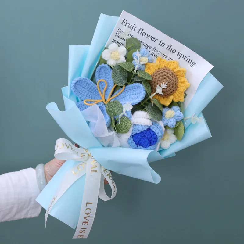 (azul, 1 Peça) Buquê Artificial De Crochê Feito À Mão, Presente Para O Dia Dos Namorados