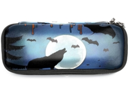 Estojo De Lápis Halloween Com Lobo Uivando E Luar, Grande Capacidade Marcadores, Organizador Escola