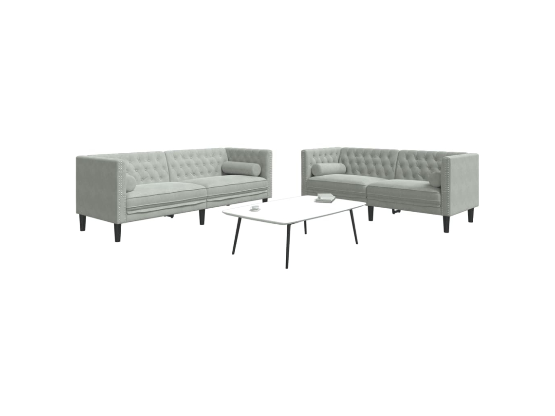 Vidaxl 2 Pcs Conj. De Sofás Chesterfield Com Rolos Veludo Cinza-claro