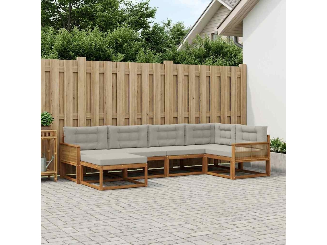 Vidaxl Conjunto De Sofás Para Exterior 6 Pcs Natural E Cinza Claro