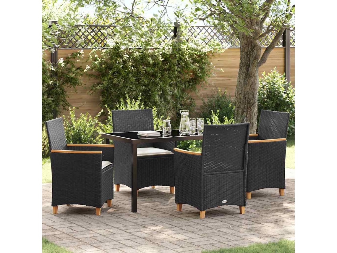 Vidaxl Conjunto de Jantar para Jardim 5 Pcs Preto Vime Pe
