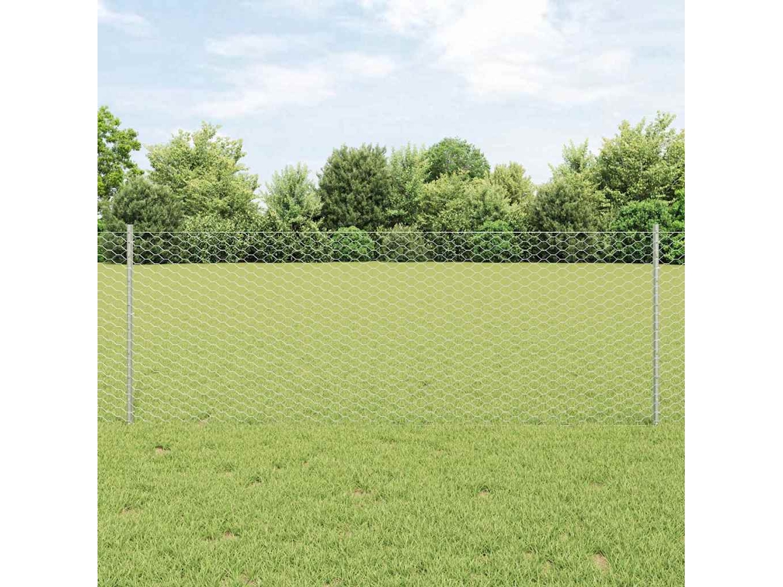 Vidaxl Cerca Hexagonal Com Poste 10 X 0,8 M Aço Galvanizado Prateado