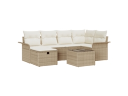 Conjunto 7 Sofá De Jardim Vidaxl Bege Vime Pe (55 X 55 X 37 Cm)