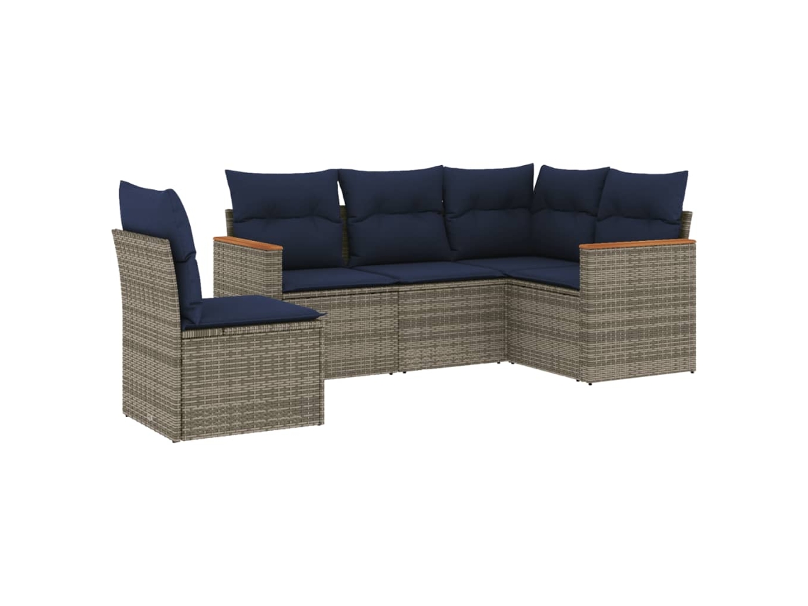 Conjunto de Sofá de Jardim, 5 Peças, Almofadas, Rattan Cinza MAISON EXCLUSIVE