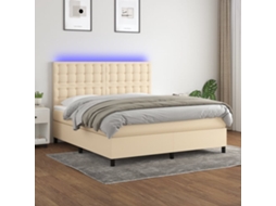 Vidaxl Cama Box Spring C/ Colchão E Led 180x200 Cm Tecido Cor Creme