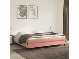 Cama Com Molas/colchão 200x200 Cm Veludo Rosa