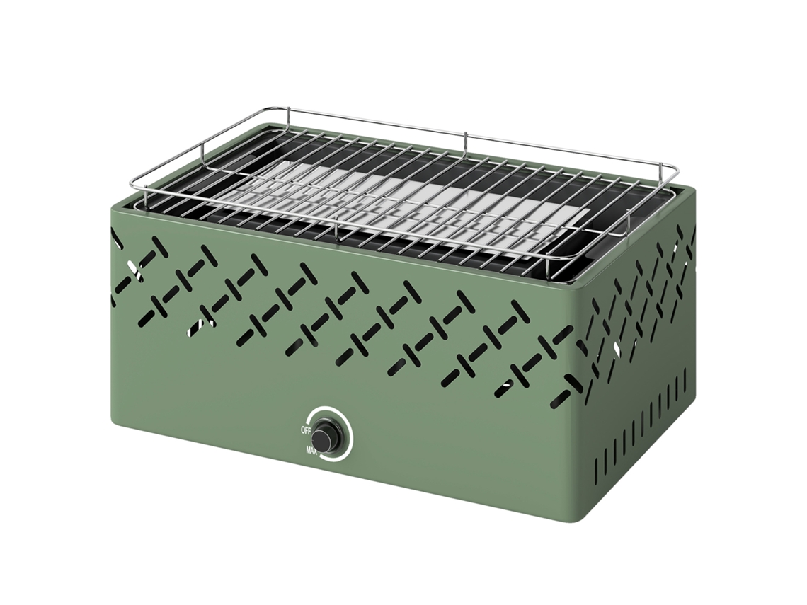 Barbecue A Carvão 45,5x29x21 Cm Com Ventilador Integrado, Temperatura Ajustável E Bandeja De Verde-claro