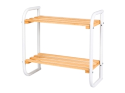 RELAXDAYS, Estante de Bambu com Estrutura Metálica, 2 Prateleiras, para Plantas e Cozinha, Branco com Efeito de Madeira
