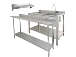 Conjunto Profissional Kukoo Em Aço Inoxidável Com Lava Louças Comercial, Mesa De Catering E Prateleiras De Parede Para Monstershop