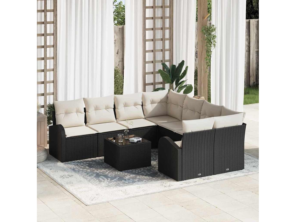 Vidaxl Conjunto De Sofá De Jardim 9 Unid. Preto Vime Pe
