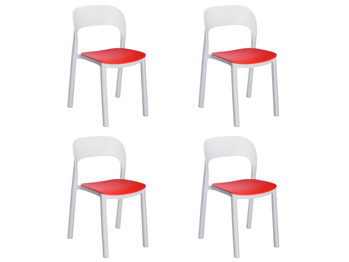 Set 4 Cadeiras Interior, Exterior Branco - Vermelho Ona Garbar
