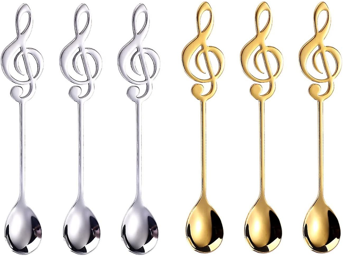 6 Colheres de Nota Musical, Colheres para Chá Ou Café, Inoxidável, Design Único, para Casa, Cafeterias e Festa