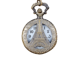 Relógio de Bolso Feminino Vintage de Quartzo com Padrão Torre Eiffel e Design Clássico