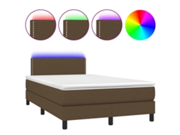 Cama Box Spring com Colchão e Led Tecido Castanho Escuro MAISON EXCLUSIVE (120x200 cm)