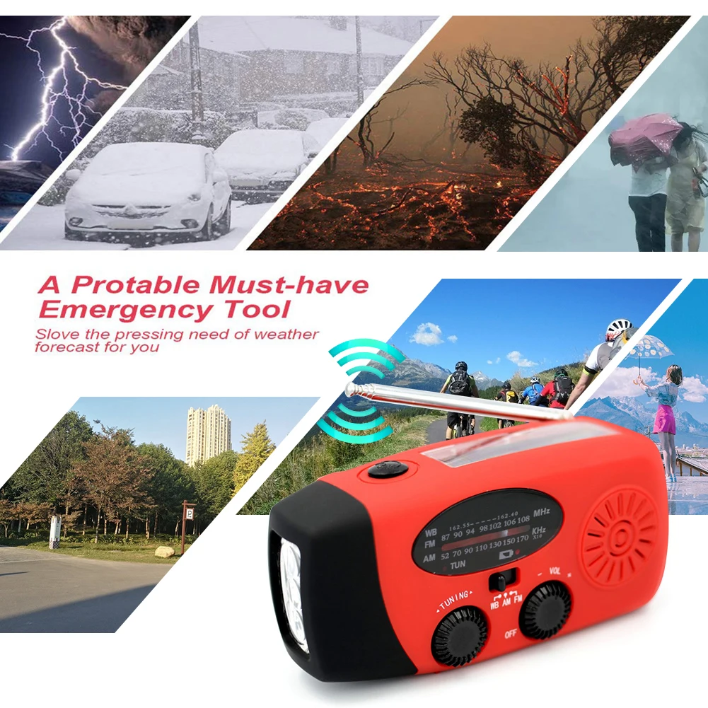 Rádio de Emergência com Células Solares, Portátil com Manivela, Lanterna Led e Bateria de 2000mah AQUAFORGE