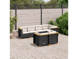 Vidaxl 7 Pcs Conjunto De Sofás P/ Jardim C/ Almofadões Vime Pe Preto