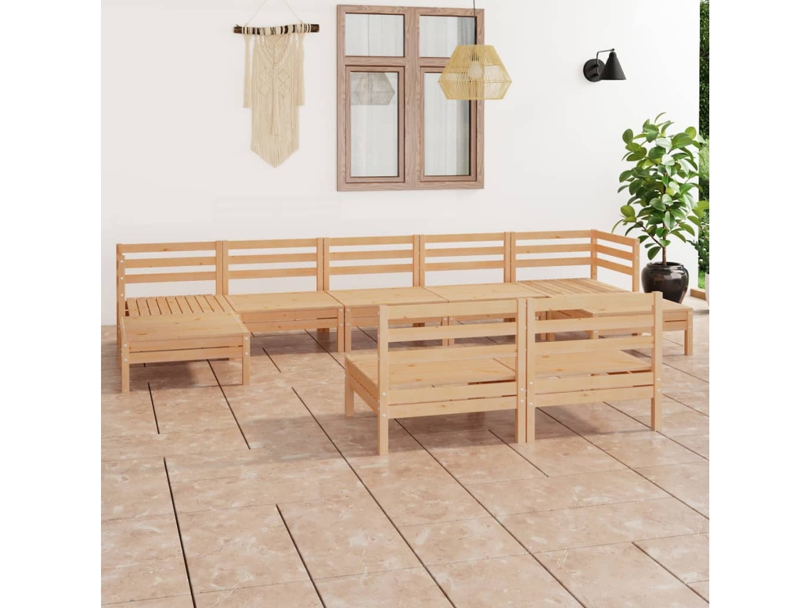 Vidaxl 9 Pcs Conjunto Lounge De Jardim Pinho Maciço