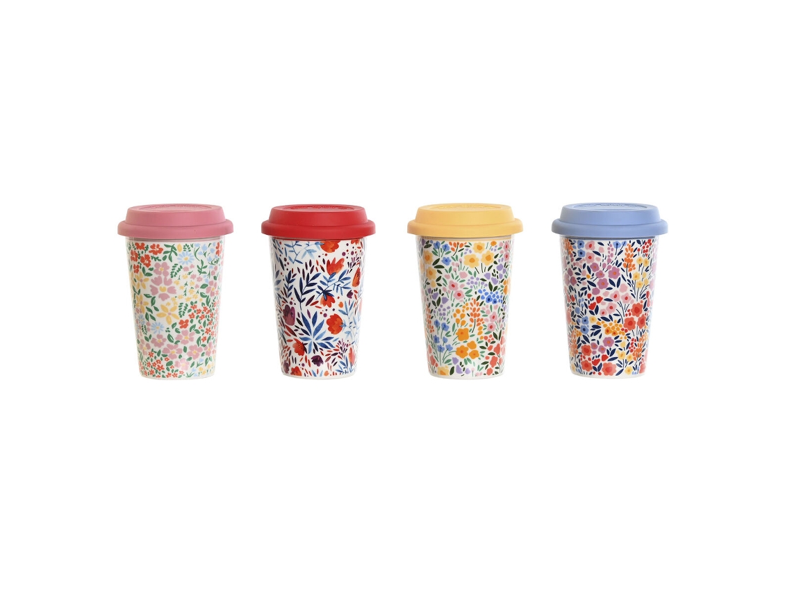 Caneca Com Tampa Dkd Home Decor Multicolor Bloemen 400 Ml (4 Unidades)