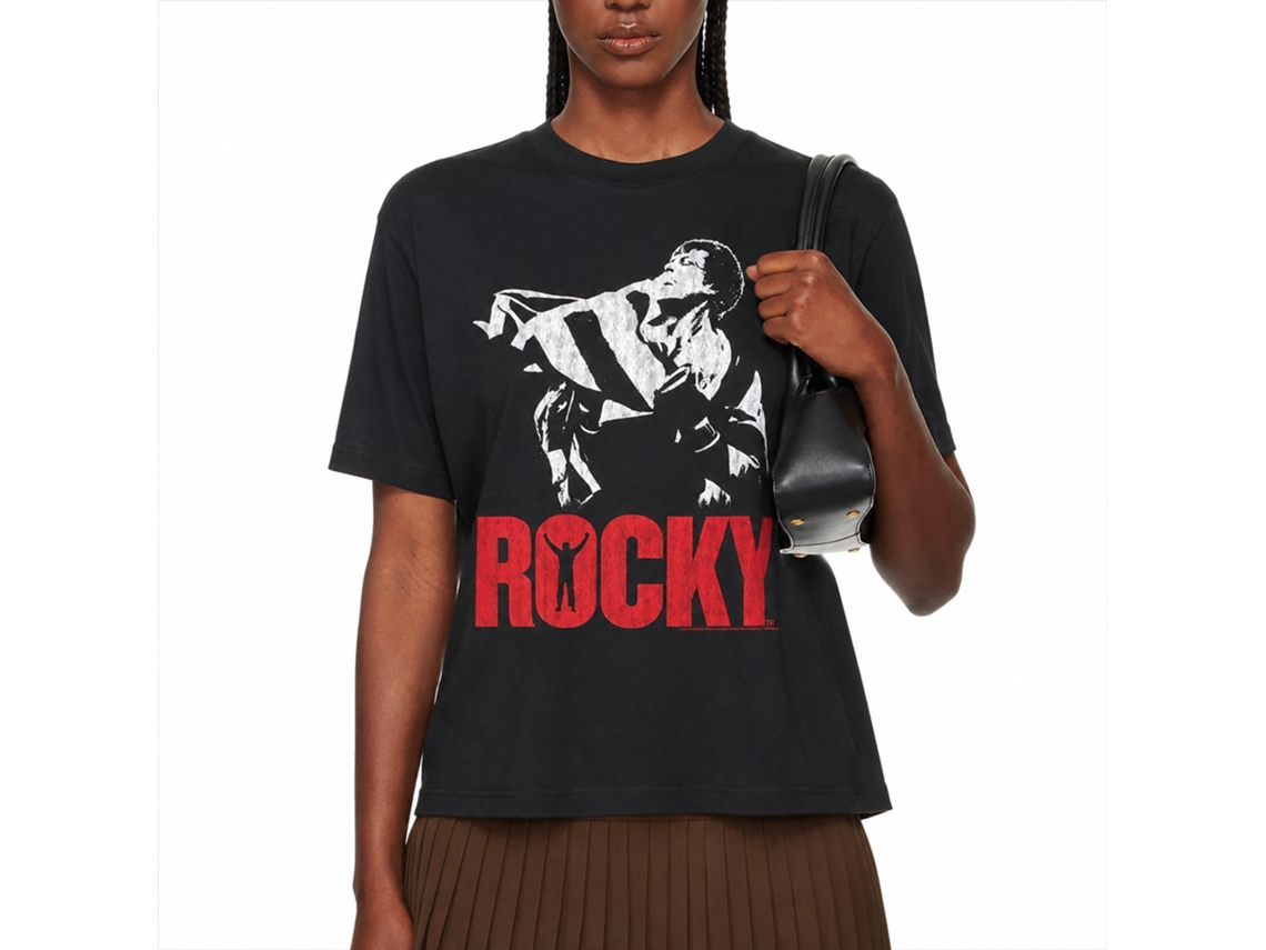 Rockinstone Rocky Movie Flag Black Adult T-shirt Size:s