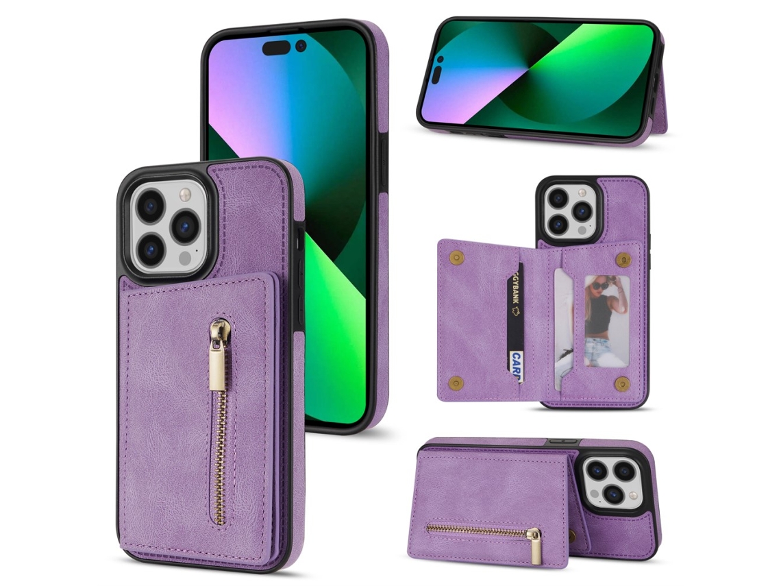 Capa Em Couro Pu Com Suporte Para Apple Iphone 16pro Max - Roxo