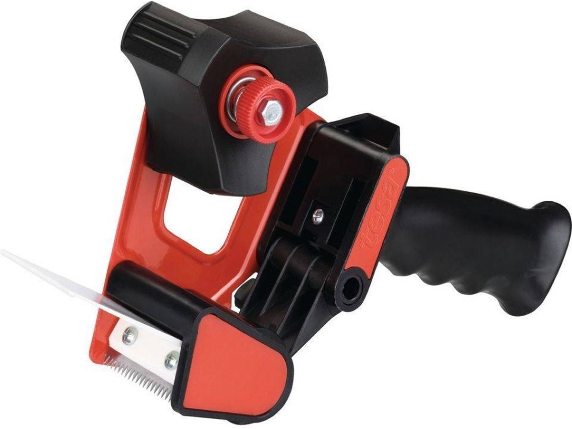 Dispensador de Fita Cola de Embalar TESA® Classic Com Pega De Pistola Preto E Vermelho