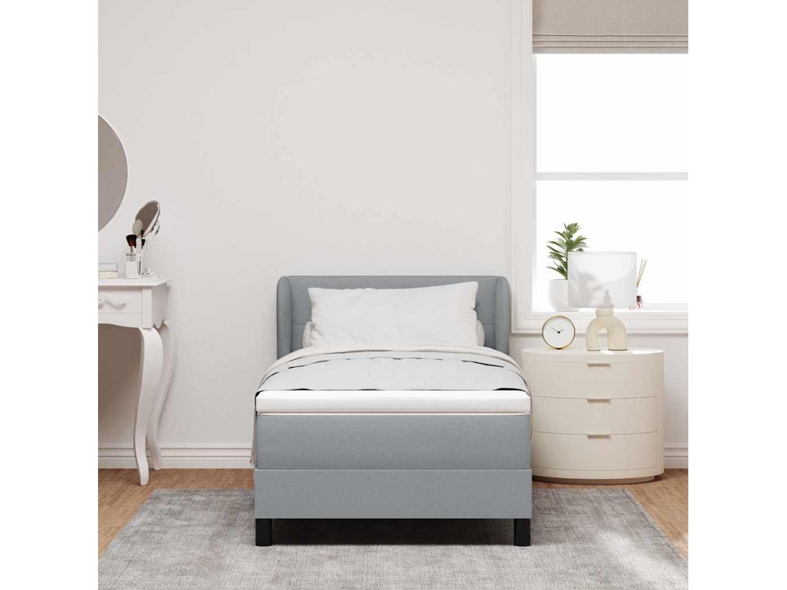 Vidaxl Cama Box Com Cabeceira Cinzento-claro 80 X 200 Cm Tecido