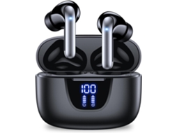 Fones de Ouvido Sem Fio com 76 Horas de Reprodução, Bluetooth 5.3, Led Power Display, Ipx7 À Prova de Suor, Design Ultraleve JIAPEI (preto)