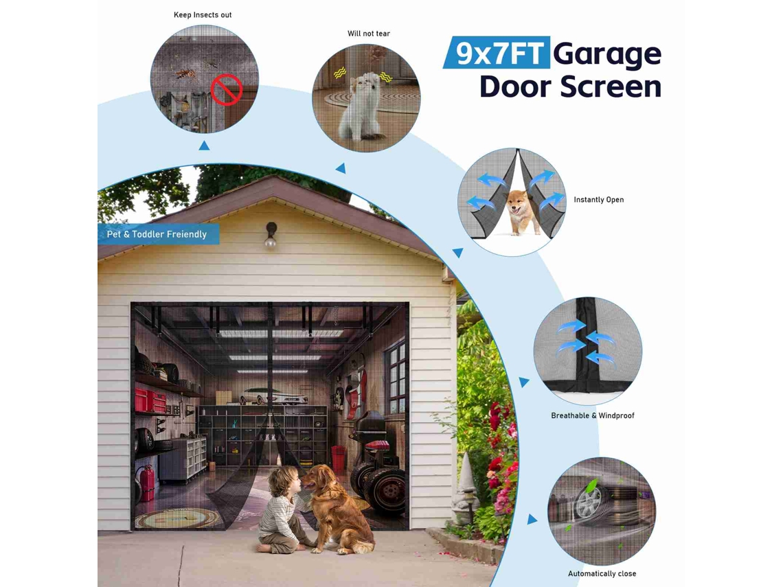 Laxiscreed Porta De Garagem Respirável E Magnética Com Tela De Proteção Para Entrada Fácil E Segura
