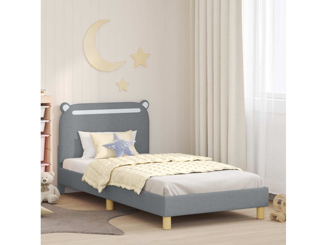 Vidaxl Estrutura De Cama Infantil Com Cabeceira Cinzento-claro Tecido