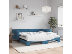 Sofá cama con cajón y colchones de 100x200 cm en terciopelo azul