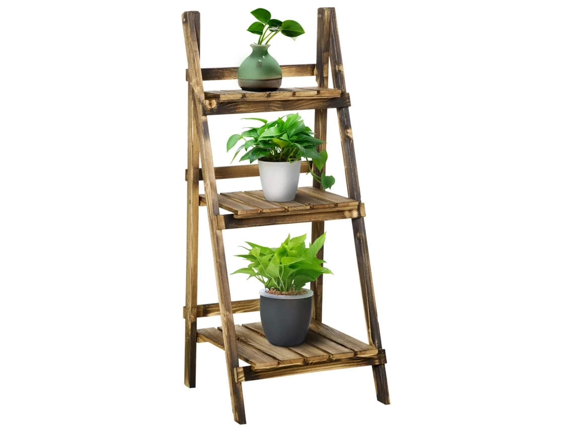 Suporte Para Planta Madeira De Abeto Cor Madeira Carbonizada 40x37x93 Cm Outsunny