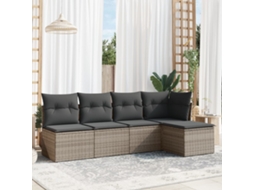 Vidaxl 5 Pcs Conjunto Sofás De Jardim C/ Almofadões Vime Pe Cinzento
