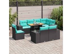 Vidaxl 9 Pcs Conjunto De Sofás P/ Jardim C/ Almofadões Vime Pe Preto
