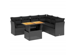 Conjunto de 7 Sofás para Jardim com Almofadões Vime Pe Preto MAISON EXCLUSIVE (7 pcs)
