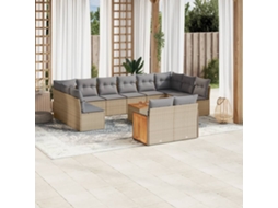 Vidaxl 13 Pcs Conjunto De Sofás P/ Jardim Com Almofadões Vime Pe Bege