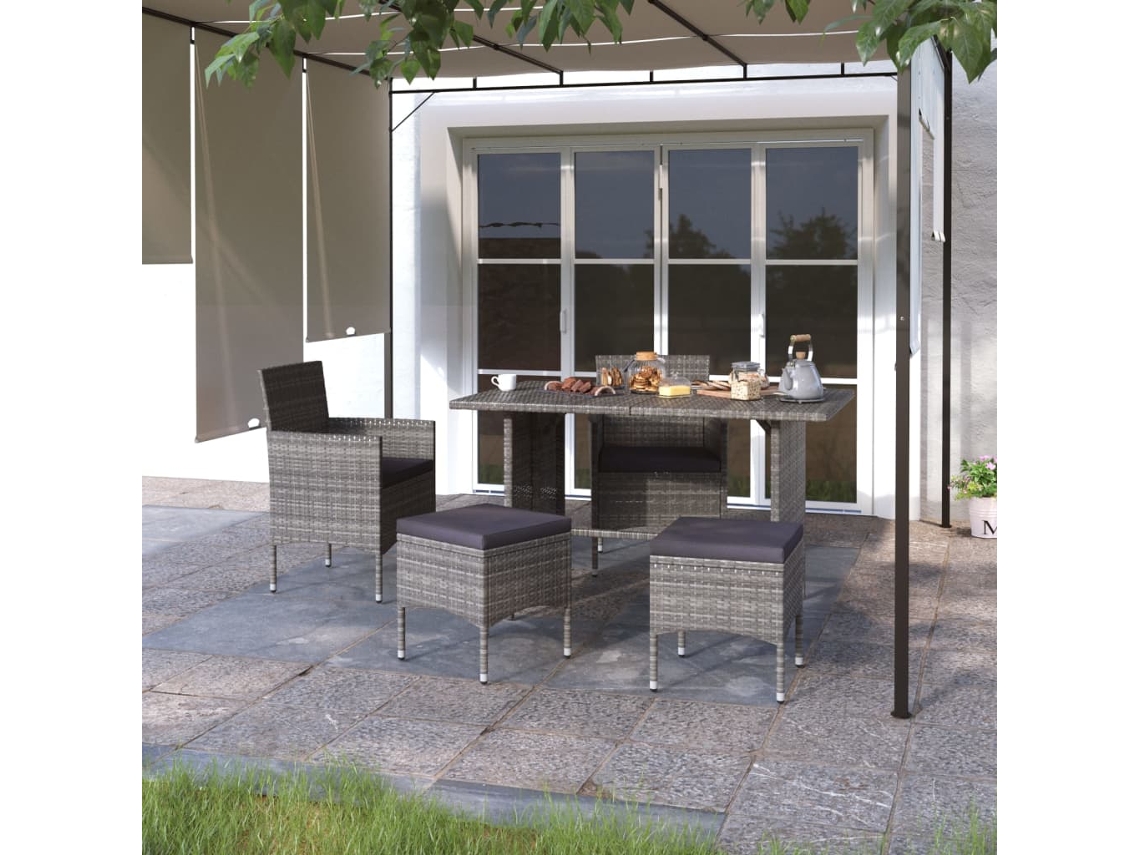 Vidaxl 4 Pcs Conjunto De Cadeiras E Bancos De Jardim Vime Pe Cinzento