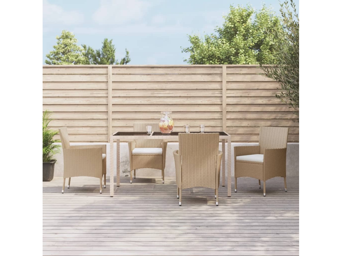 Vidaxl 5 Pcs Conjunto De Jantar P/ Jardim Com Almofadões Vime Pe Bege