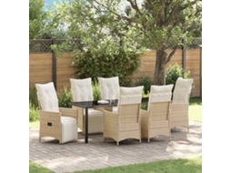 Vidaxl Conjunto De Jantar Para Jardim 7 Unid. Bege Vime Pe