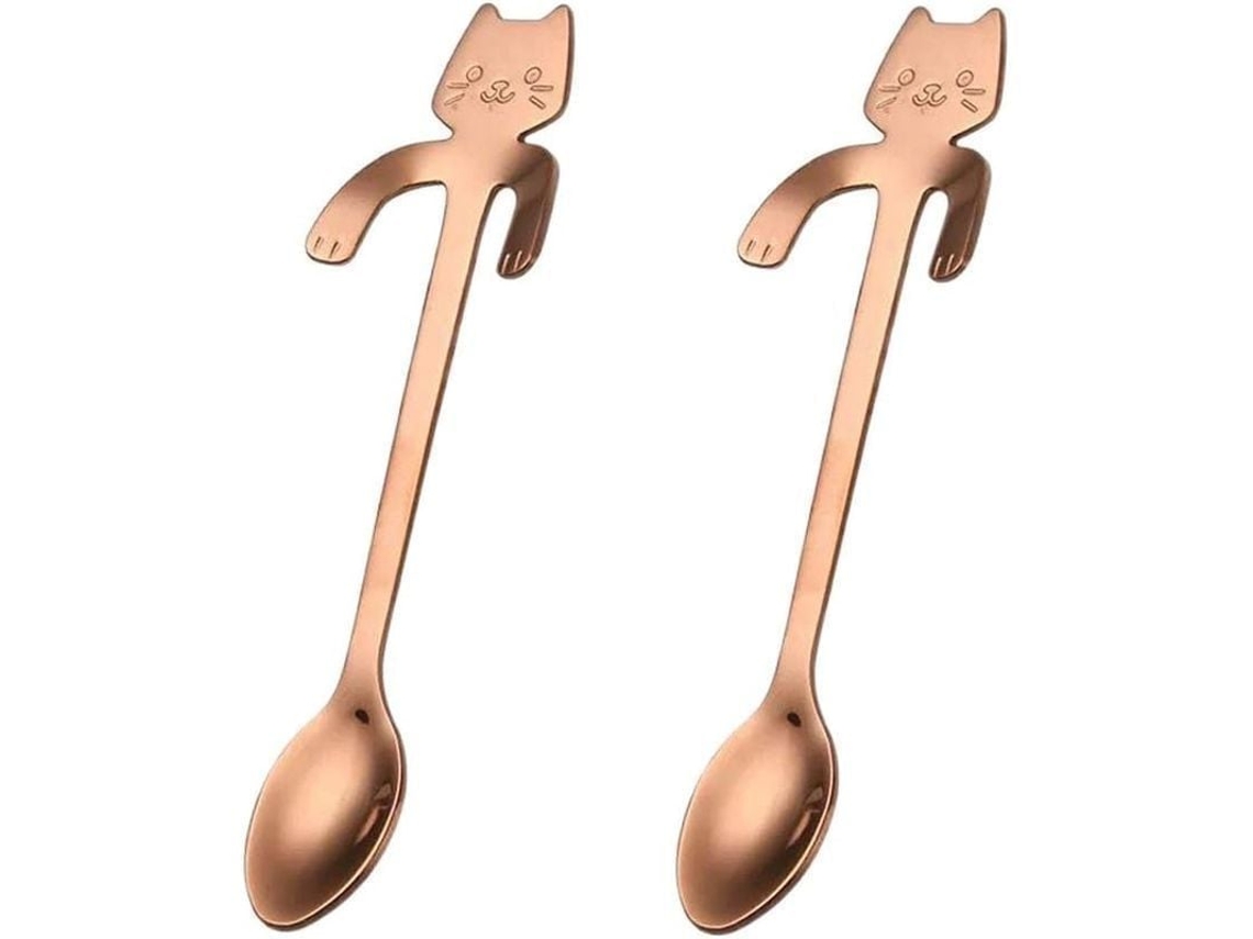 2026 cucharas de Café e Chá de Aço Inoxidável Gato Bonito 4 Peças Ouro Rosa