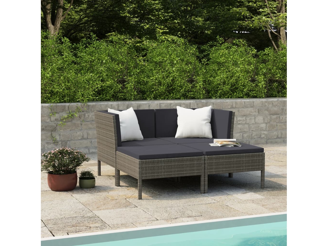 Pcs Conjunto Lounge De Jardim C/ Almofadões Vime Pe Cinzento Dkd Home Decor