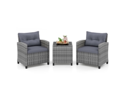 Conjunto De Jardim Em Rattan Com 3 Peças, Almofadas E Mesa De Vidro