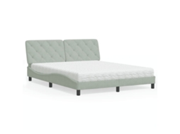 Cama Com Colchão 160x200 Cm Veludo Cinzento-claro