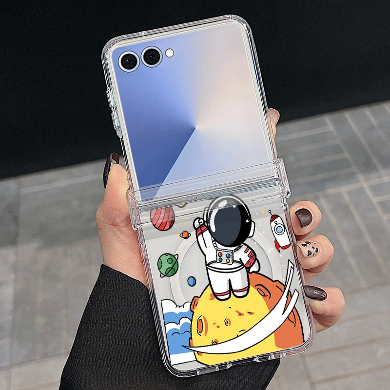 Capa Para Celular Samsung Galaxy Z Flip 7 Com Estampa Criativa De Letras E Sistema Magnético Transparente.