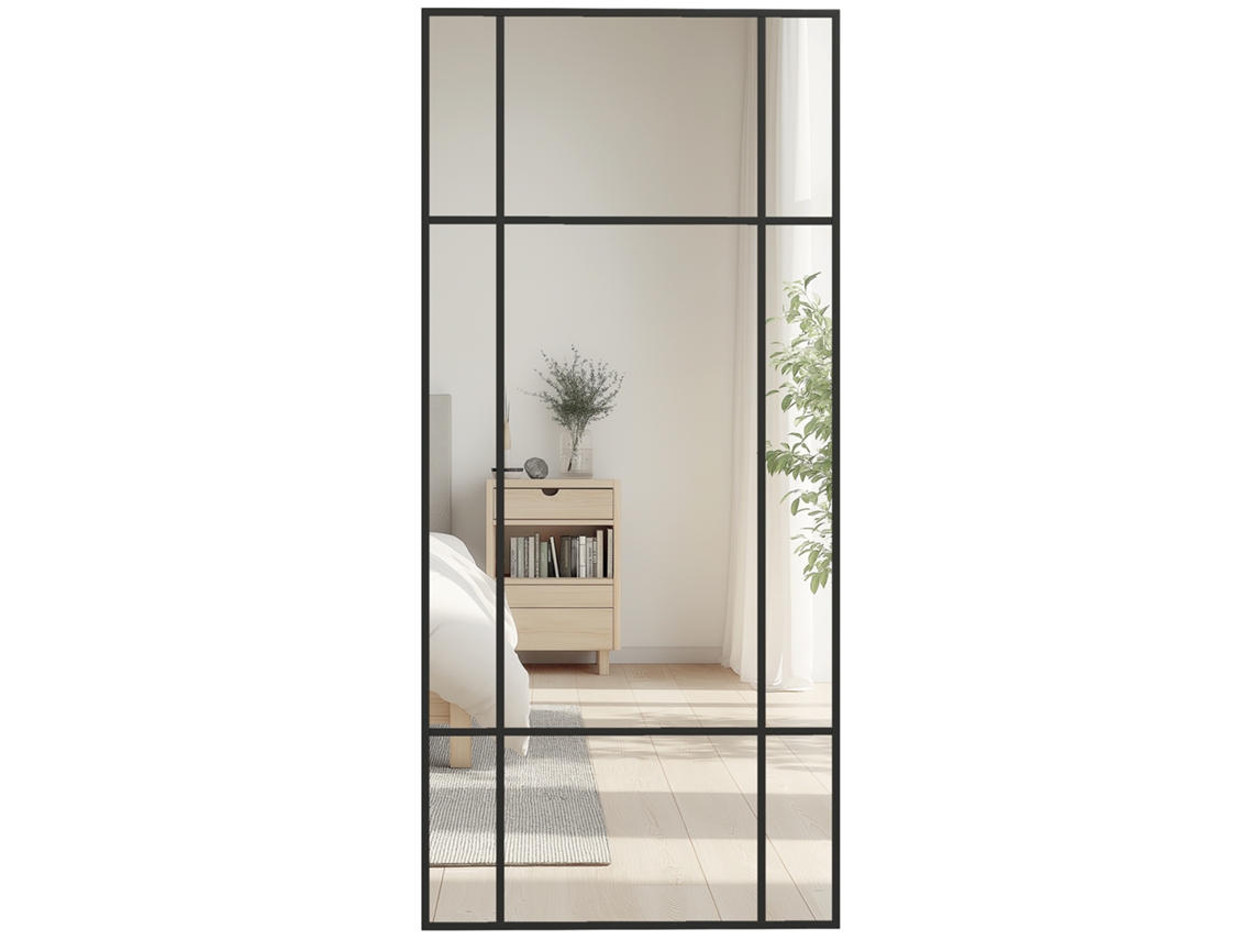 Espelho De Parede Estilo Janela Com Montagem Vertical E Horizontal, 110x50cm, Preto