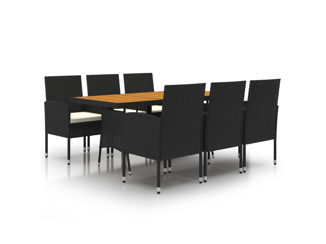 Conjunto 7 de jantar p/ exterior VIDAXL vime PE preto