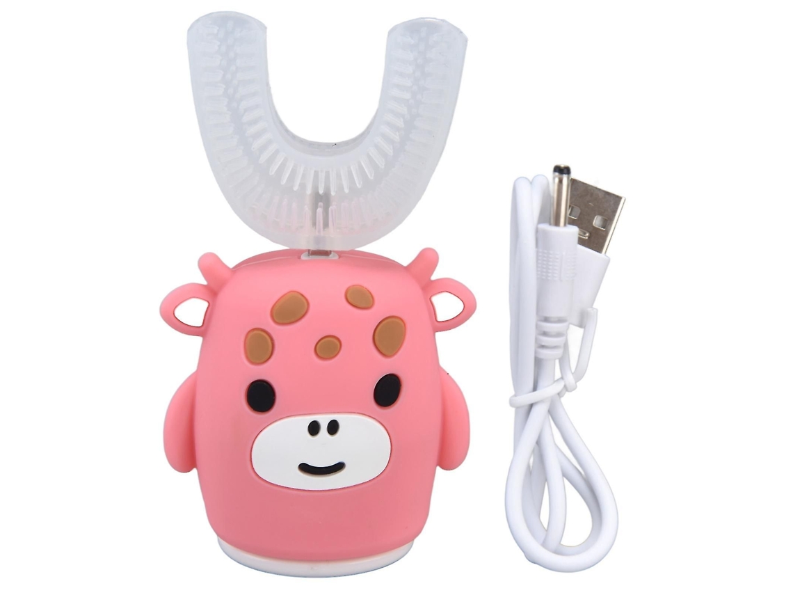 Escova de Dentes Elétrica Infantil em Formato U, Rosa, Limpeza Completa 360 ​​graus, Design Desenho Animado, Automática GOKOCO